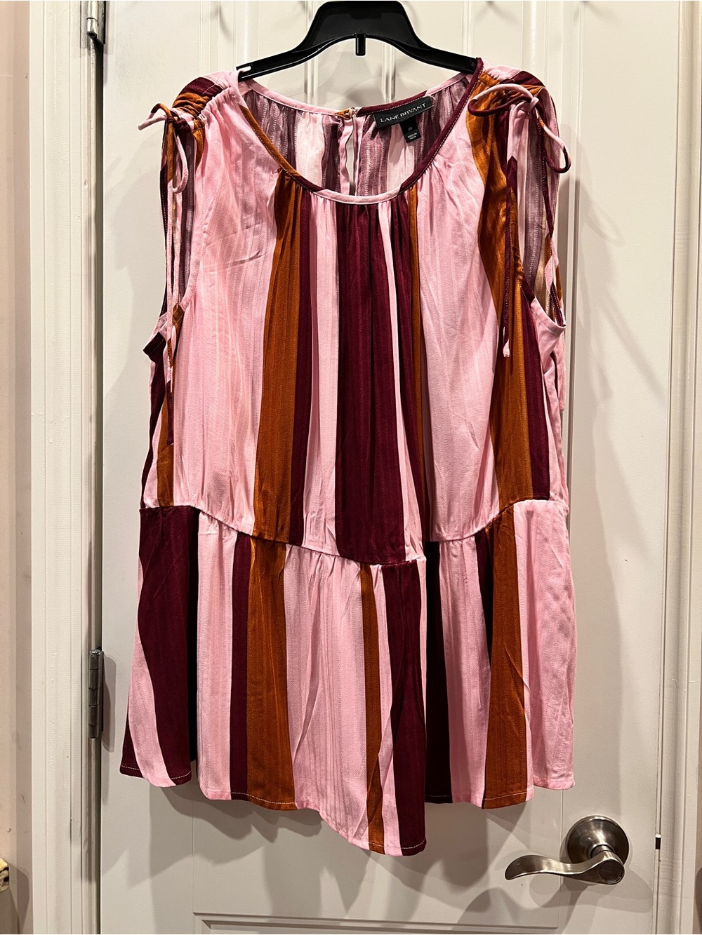 Lane Bryant Pink Marion Striped Tie-Shoulder Peplum Top Sz 20